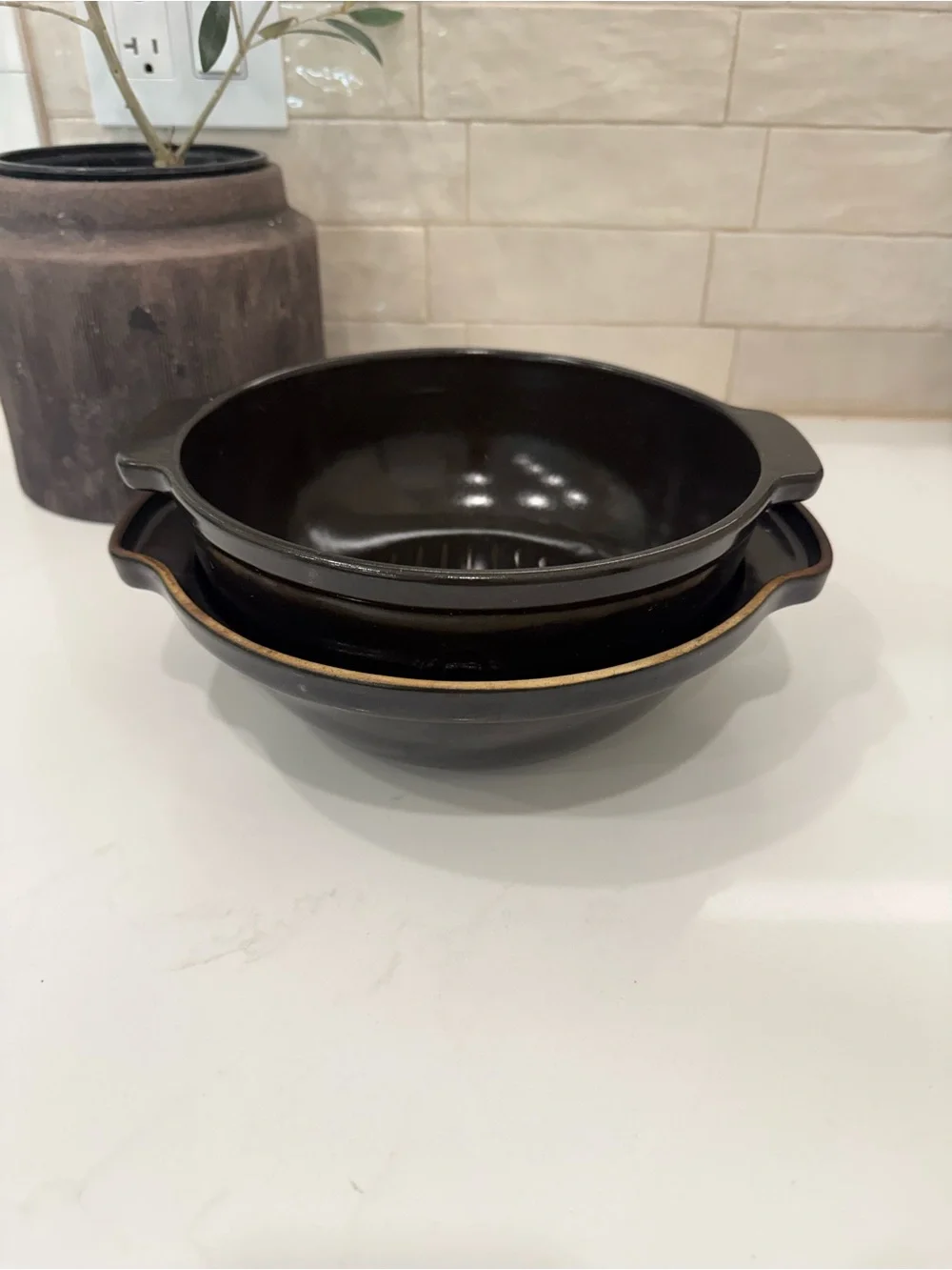 Emile Henry Bread Potato Pot Charcoal Ceramic Baker Covered Dutch Oven France